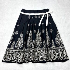 Cotton Express Black White Paisley Sequin Cotton Pleated Midi Skirt Small